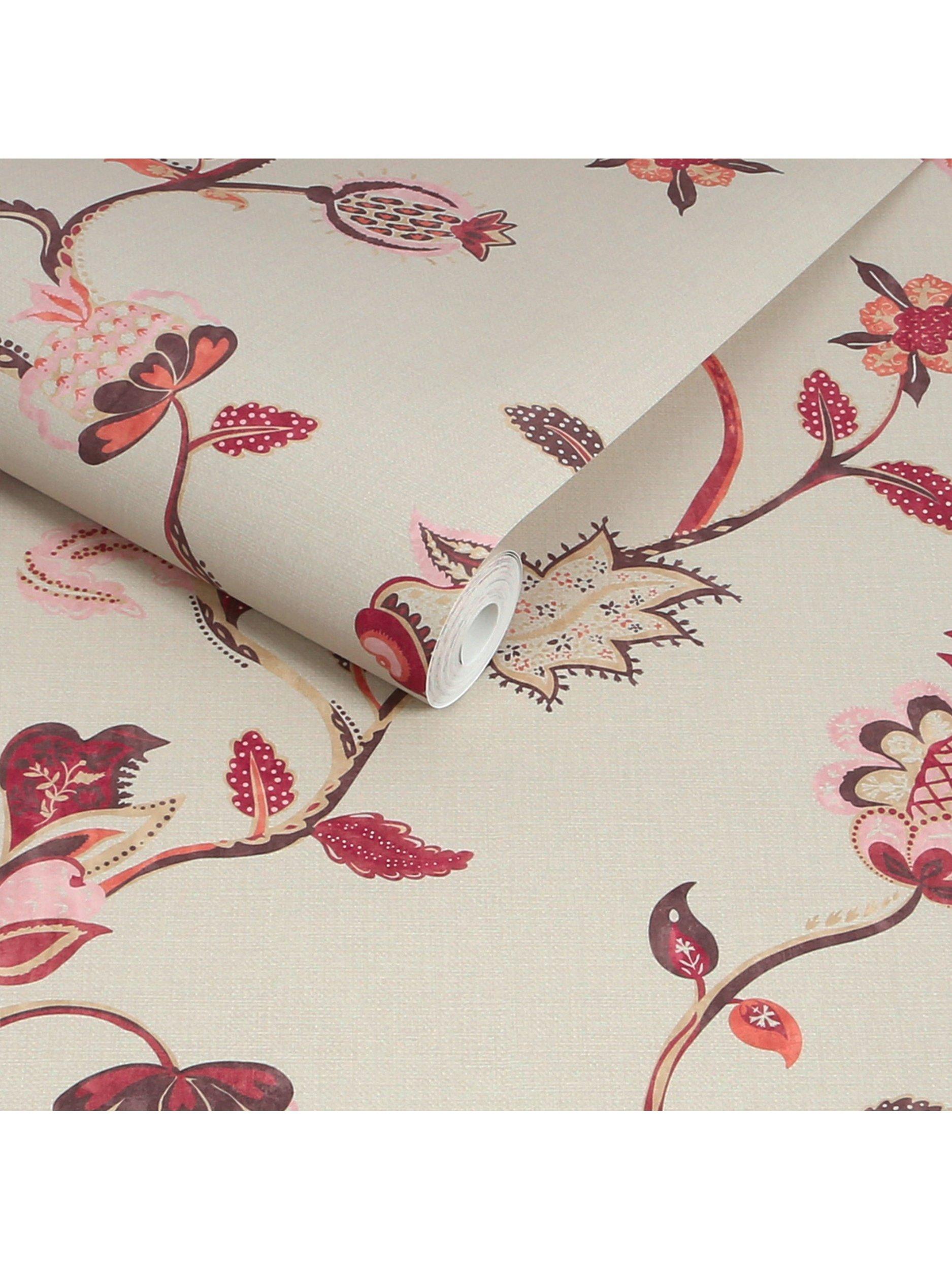 Joules Tree of Life floral wallpaper red pink - British product