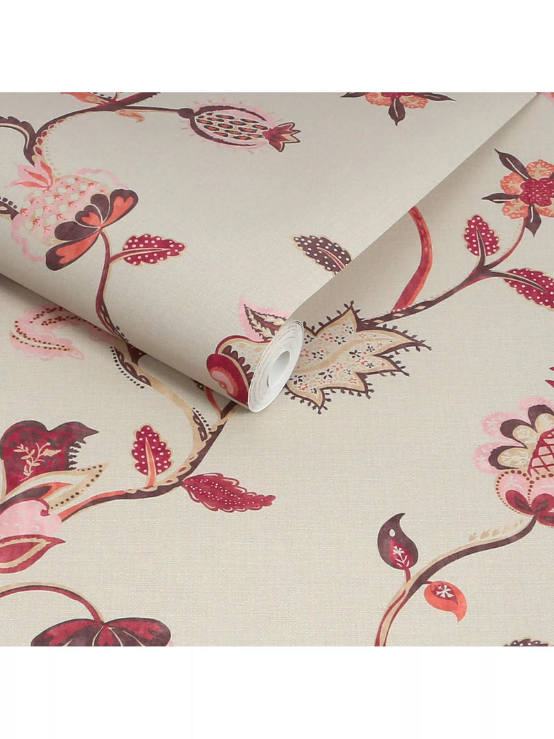 Joules Tree of Life floral wallpaper red pink - British product