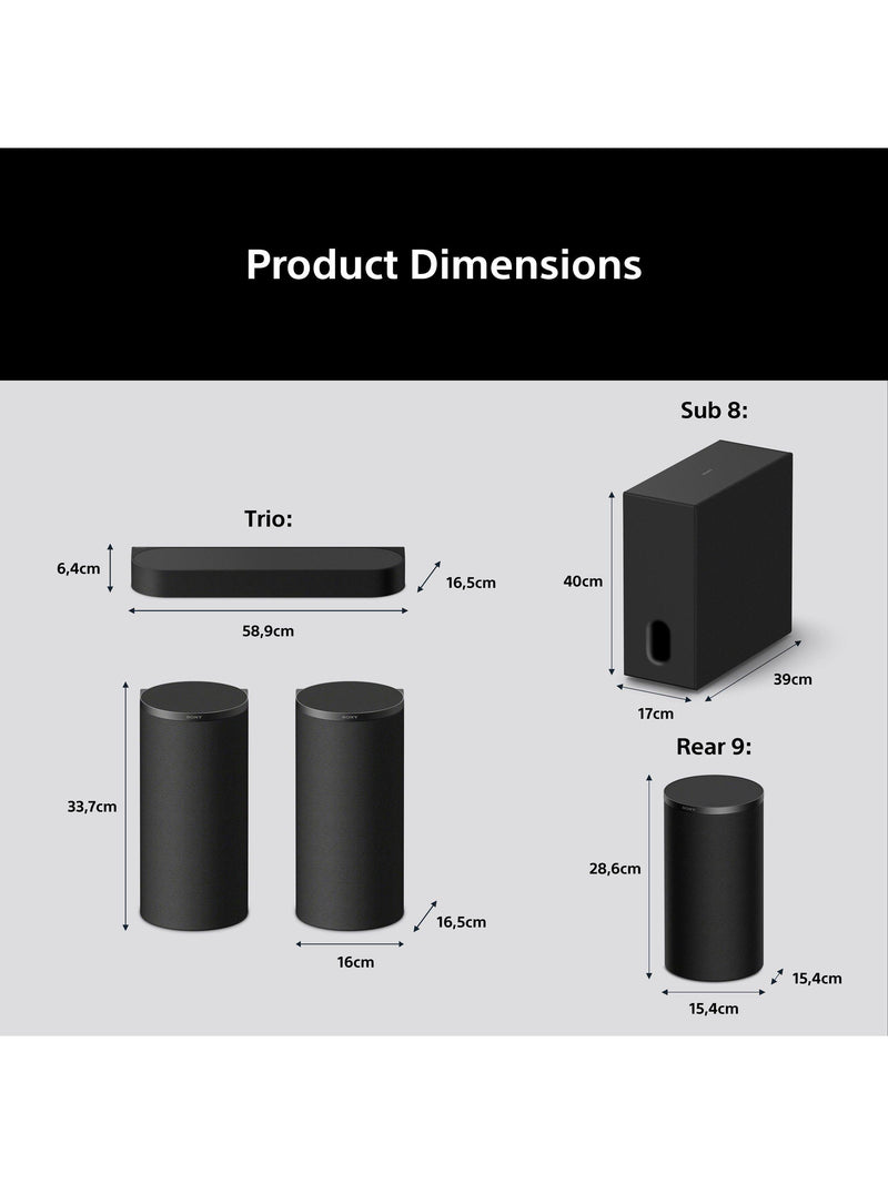 Sony BRAVIA Theatre Trio soundbar system with subwoofer and rear speakers, imported from the UK