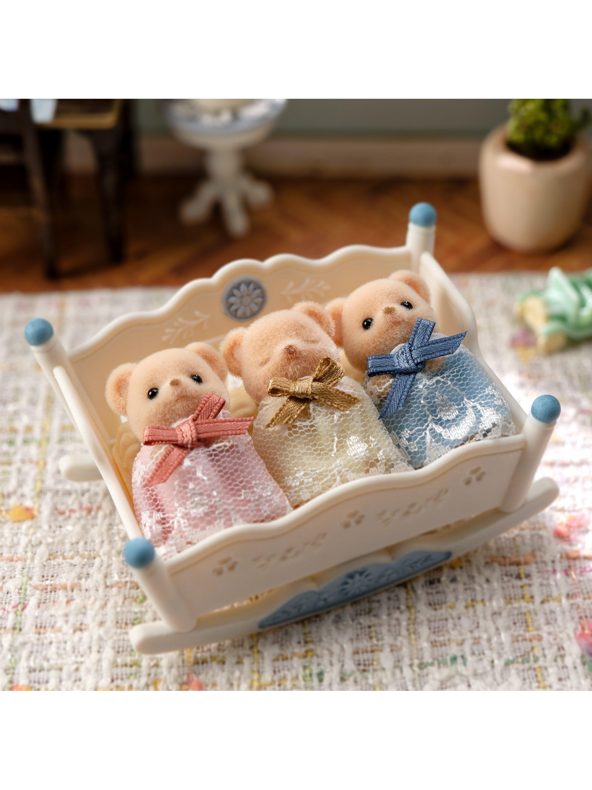 Sylvanian Families bear triplets toy set with cradle, imported from the UK