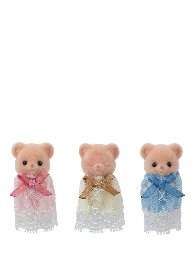 Sylvanian Families bear triplets toy set with cradle, imported from the UK