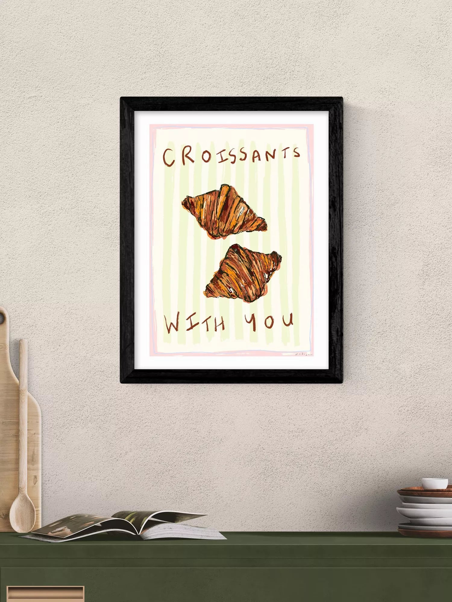 EAST END PRINTS framed print Croissants With You by Nia Beynon 43.4x33.4cm (British brand)