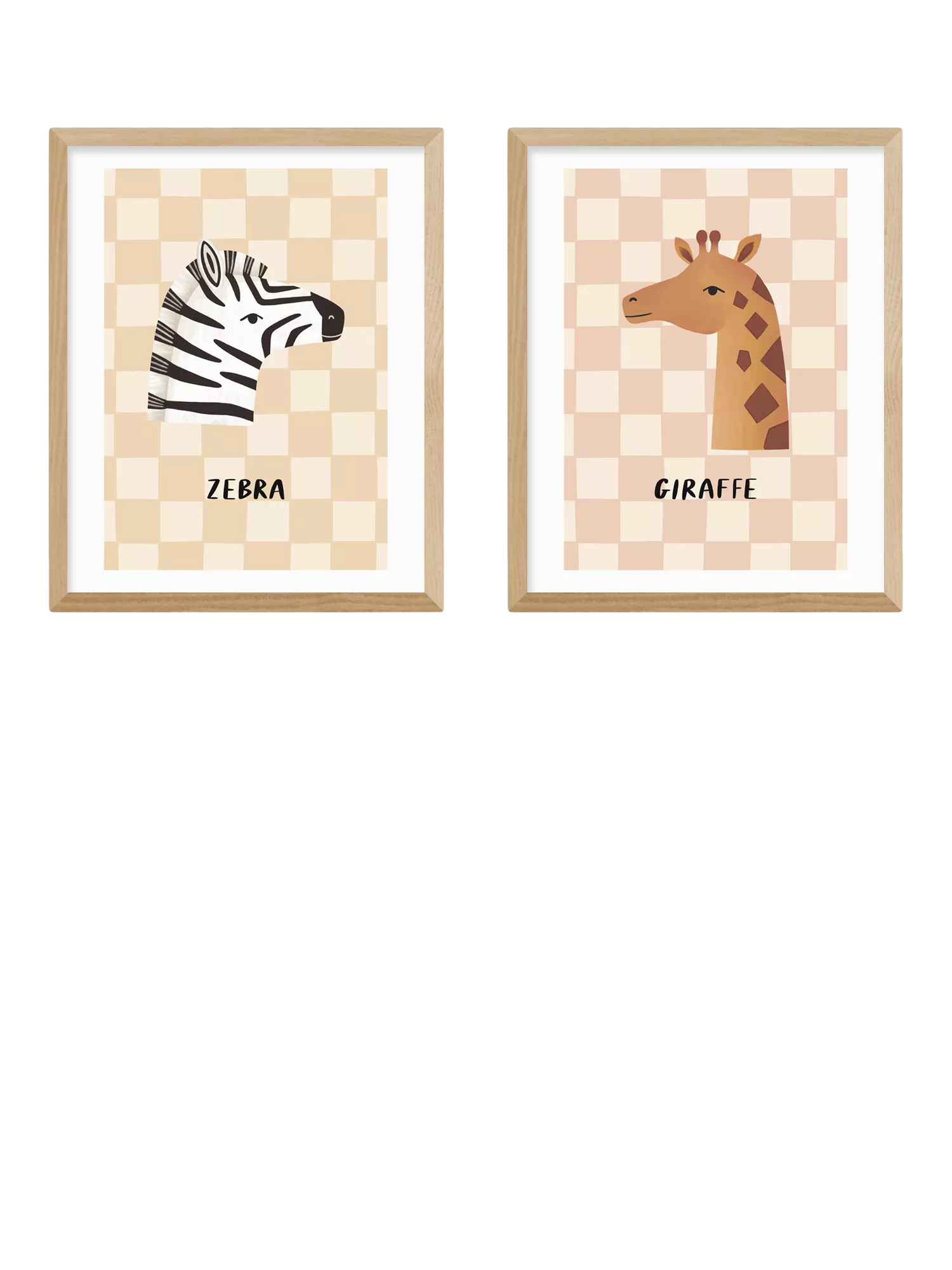 East End Prints zebra and giraffe framed print set 53.4x43.4cm, UK version