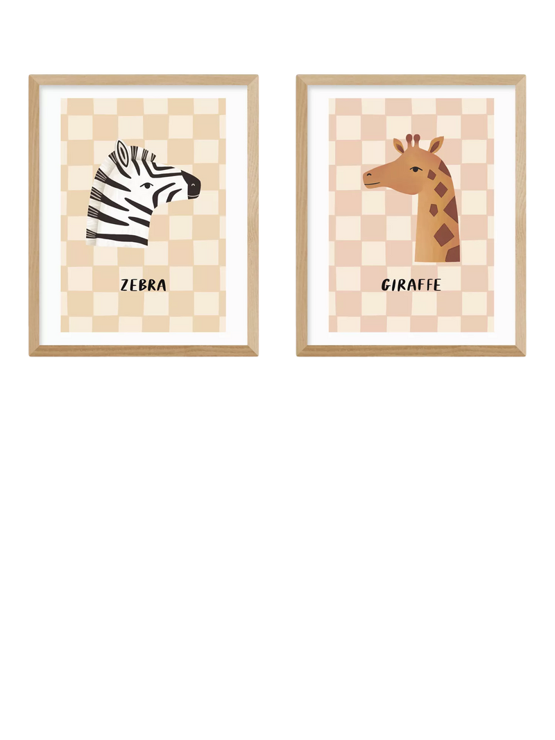 East End Prints zebra and giraffe framed print set 53.4x43.4cm, UK version