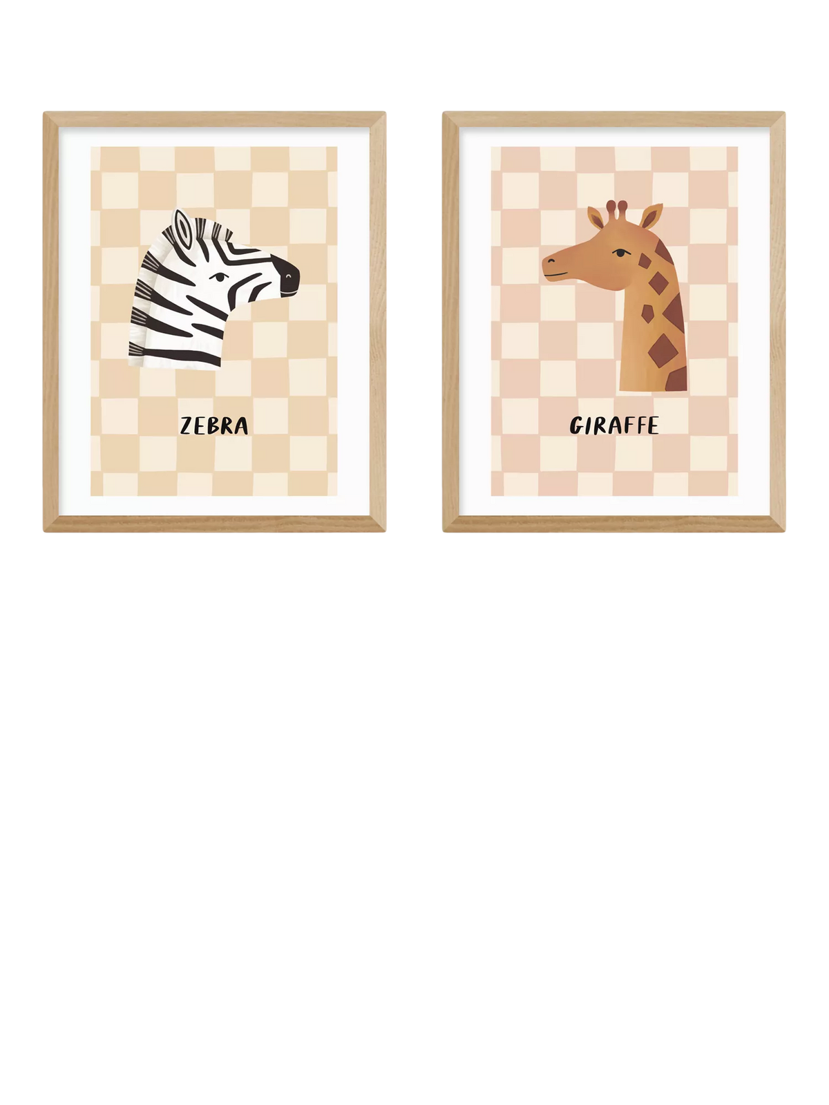 East End Prints zebra and giraffe framed print set 53.4x43.4cm, UK version