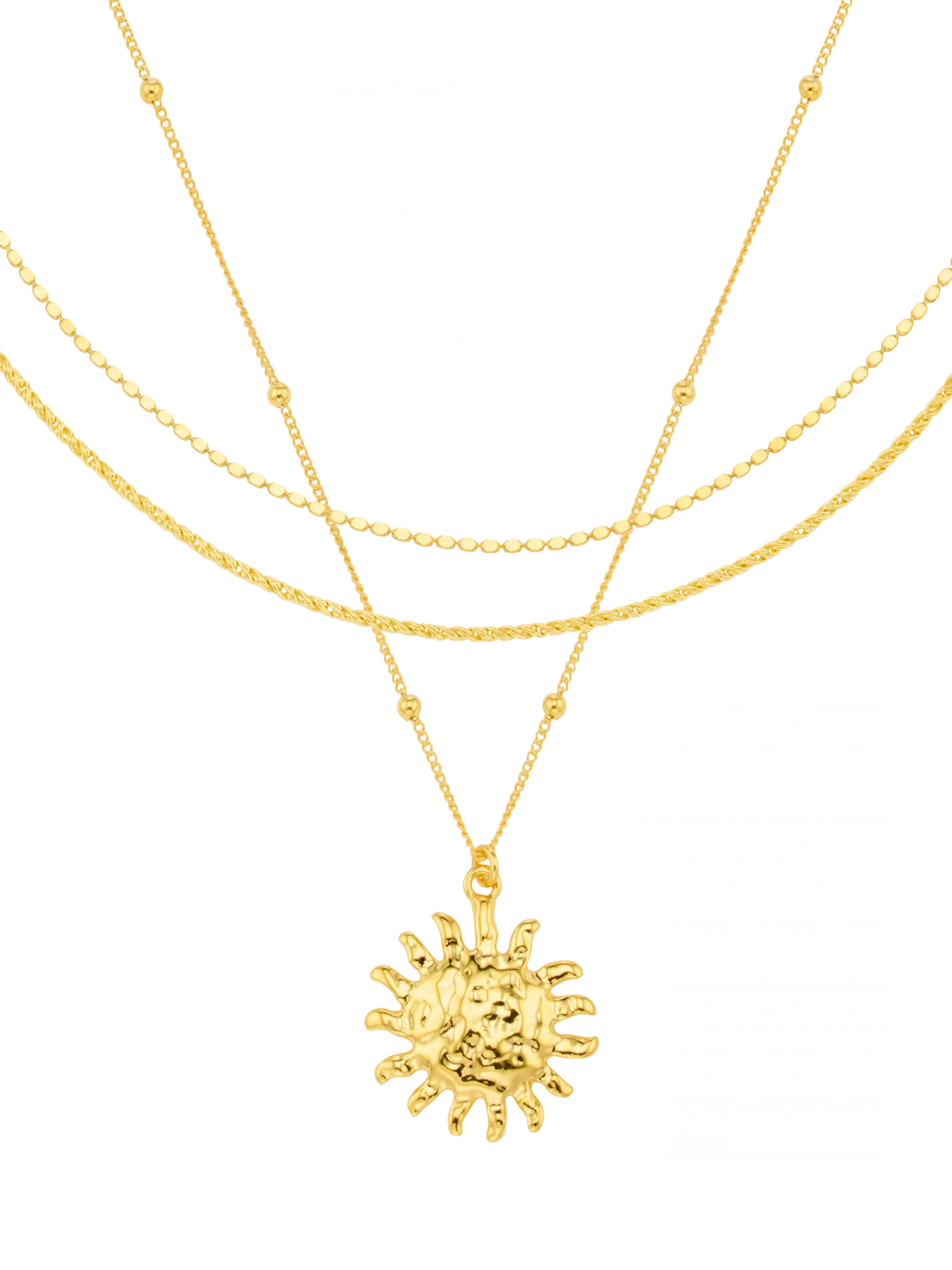 Orelia Molten Sun three-row necklace in gold, UK version