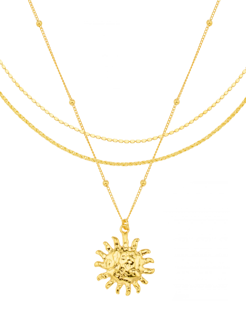 Orelia Molten Sun three-row necklace in gold, UK version