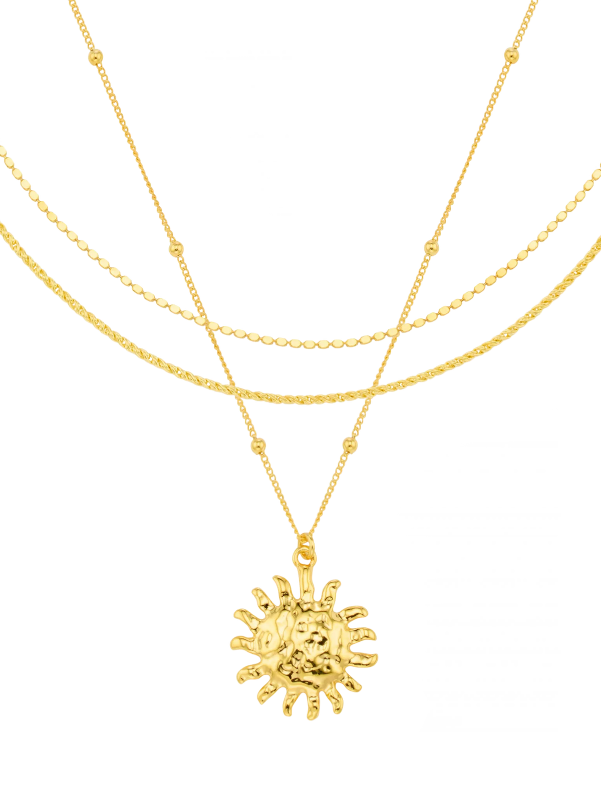 Orelia Molten Sun three-row necklace in gold, UK version