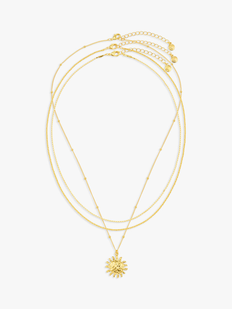 Orelia Molten Sun three-row necklace in gold, UK version