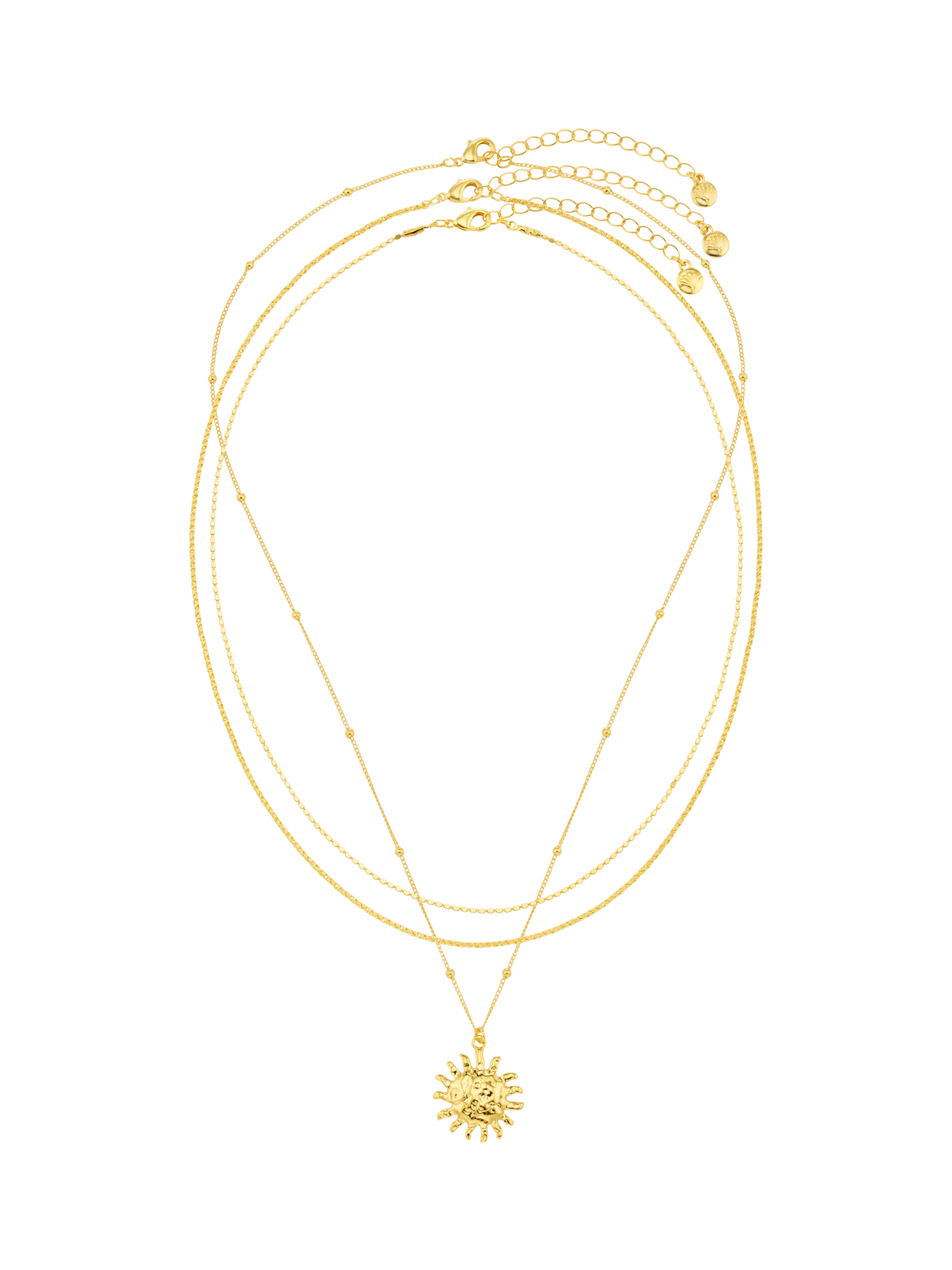 Orelia Molten Sun three-row necklace in gold, UK version