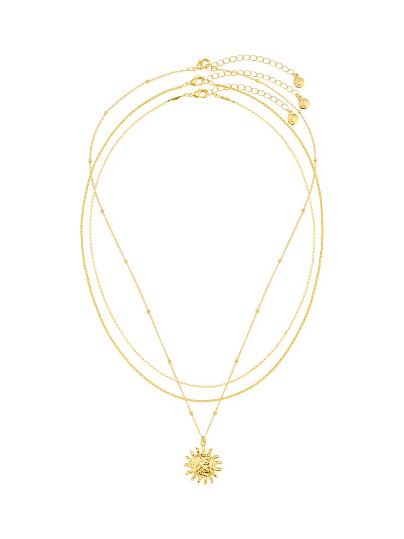 Orelia Molten Sun three-row necklace in gold, UK version