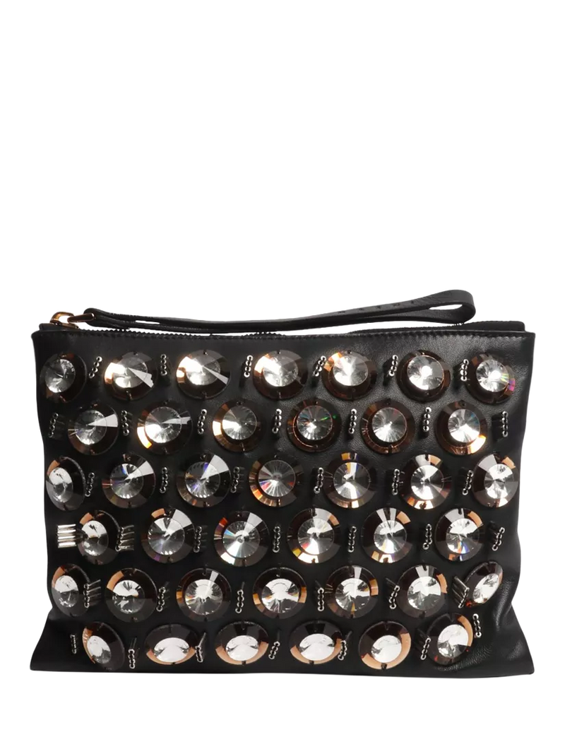 Pre-loved Marni embellished leather clutch with gold hardware - British product