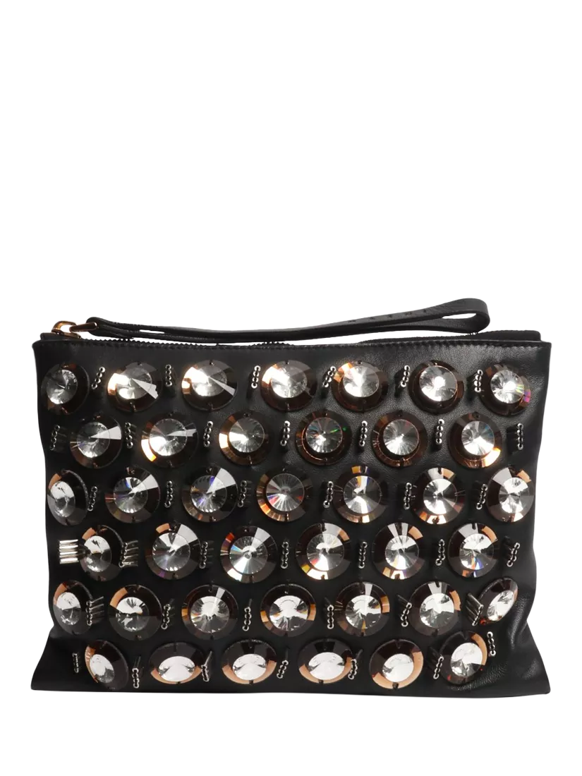 Pre-loved Marni embellished leather clutch with gold hardware - British product