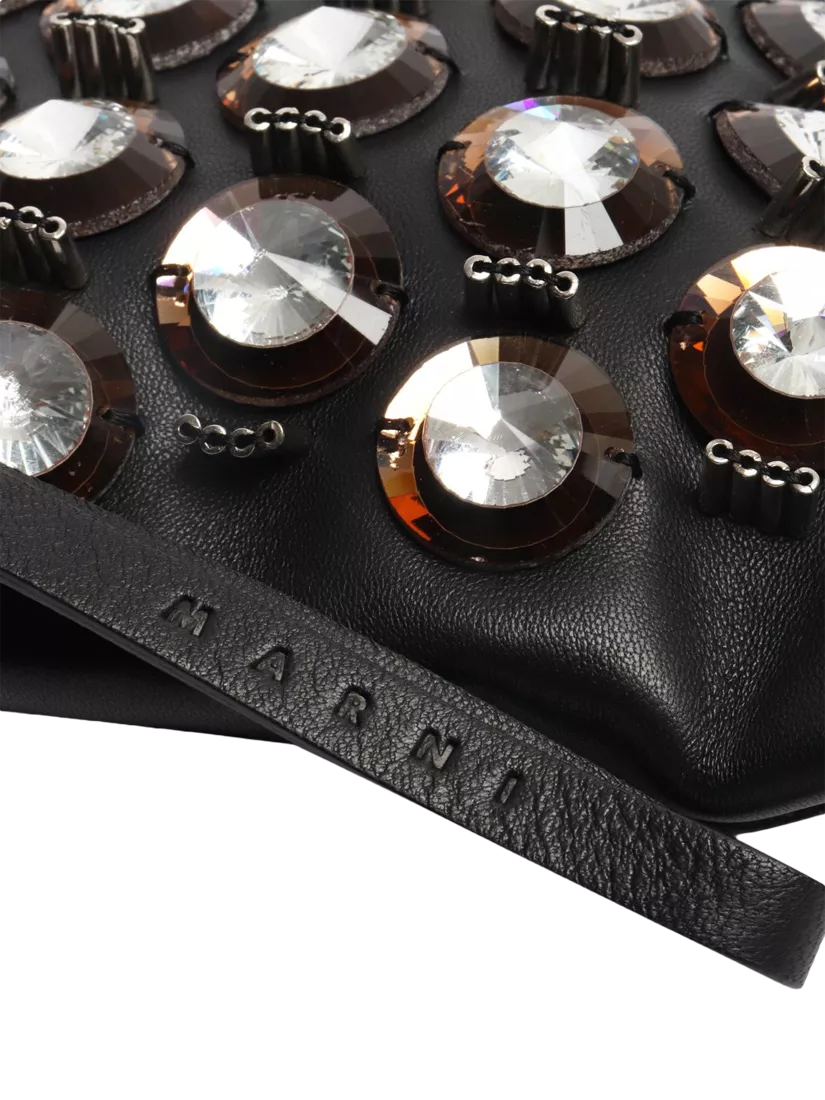 Pre-loved Marni embellished leather clutch with gold hardware - British product