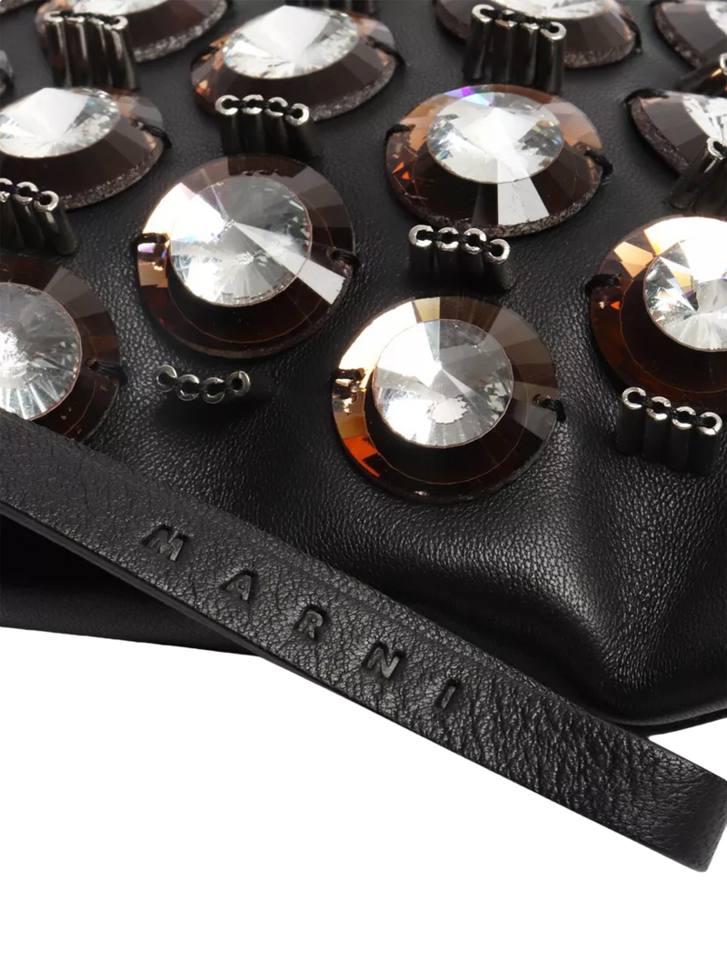 Pre-loved Marni embellished leather clutch with gold hardware - British product