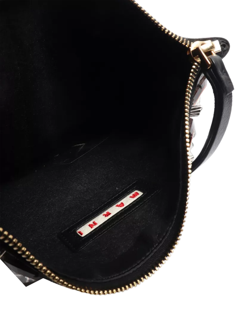 Pre-loved Marni embellished leather clutch with gold hardware - British product