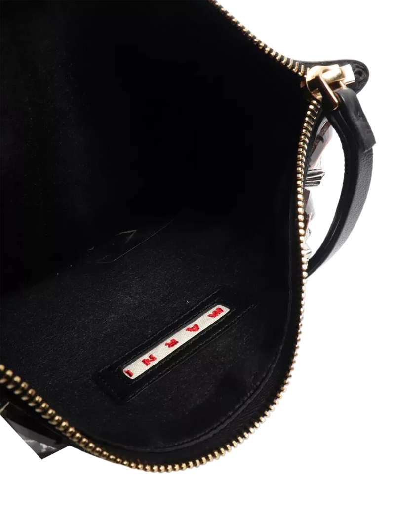 Pre-loved Marni embellished leather clutch with gold hardware - British product