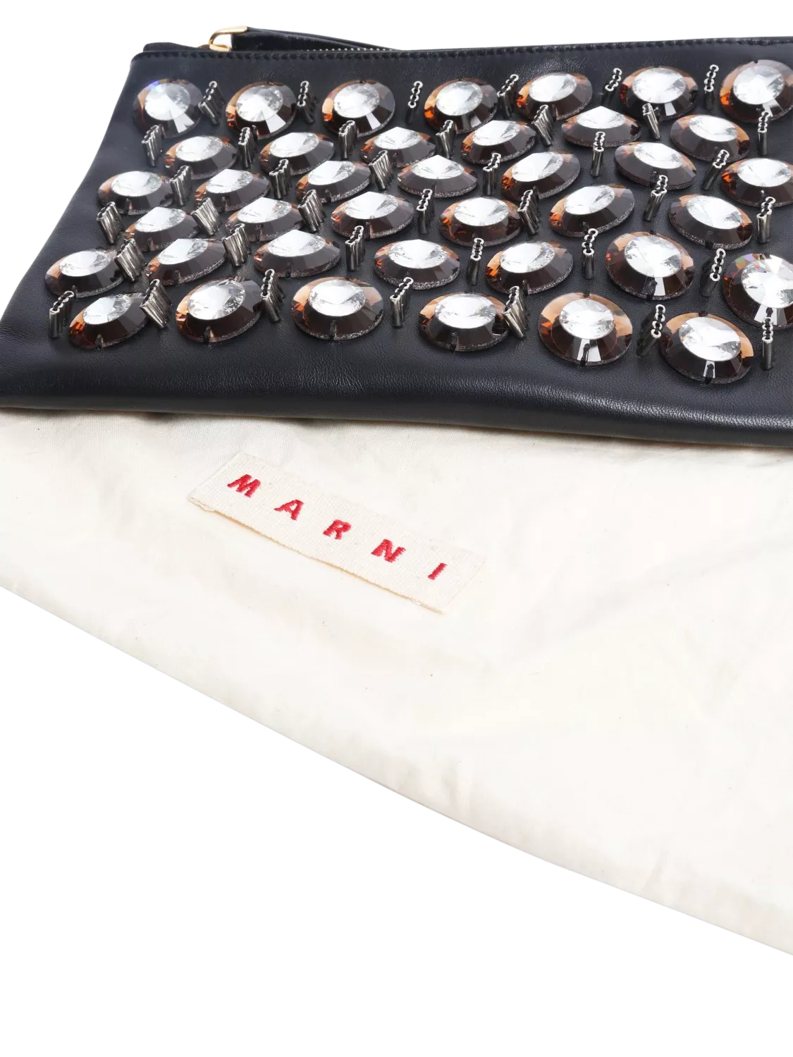 Pre-loved Marni embellished leather clutch with gold hardware - British product