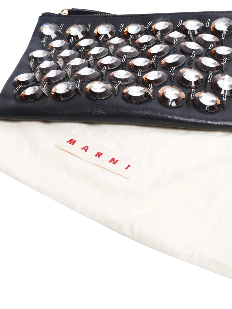 Pre-loved Marni embellished leather clutch with gold hardware - British product