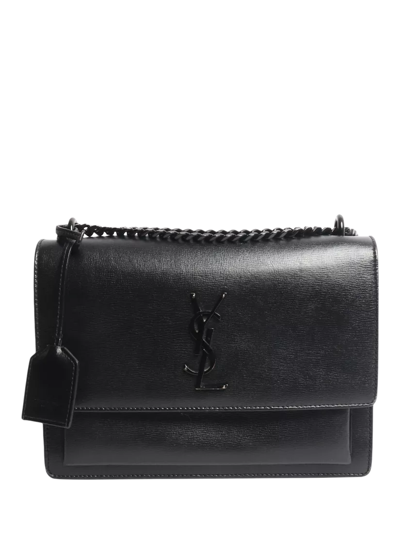 SAINT LAURENT medium Sunset crossbody bag black leather, UK version