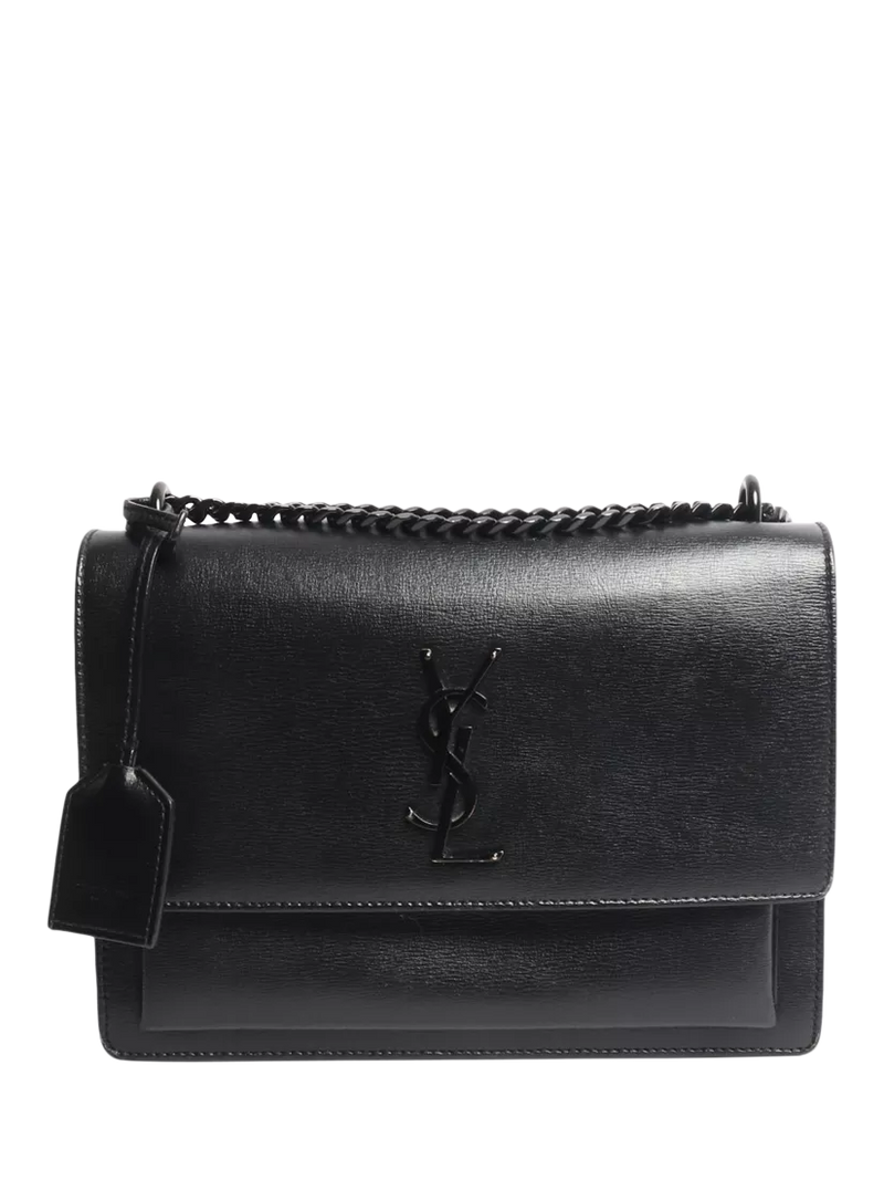 SAINT LAURENT medium Sunset crossbody bag black leather, UK version