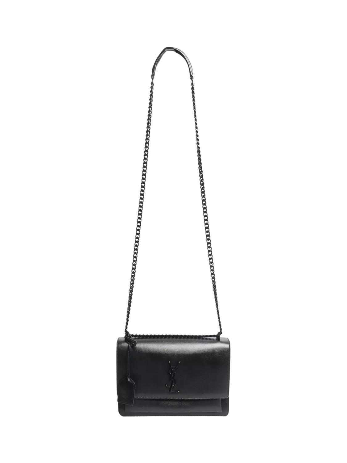 SAINT LAURENT medium Sunset crossbody bag black leather, UK version