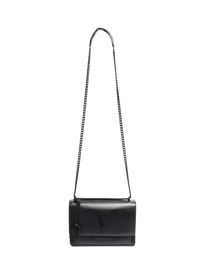 SAINT LAURENT medium Sunset crossbody bag black leather, UK version