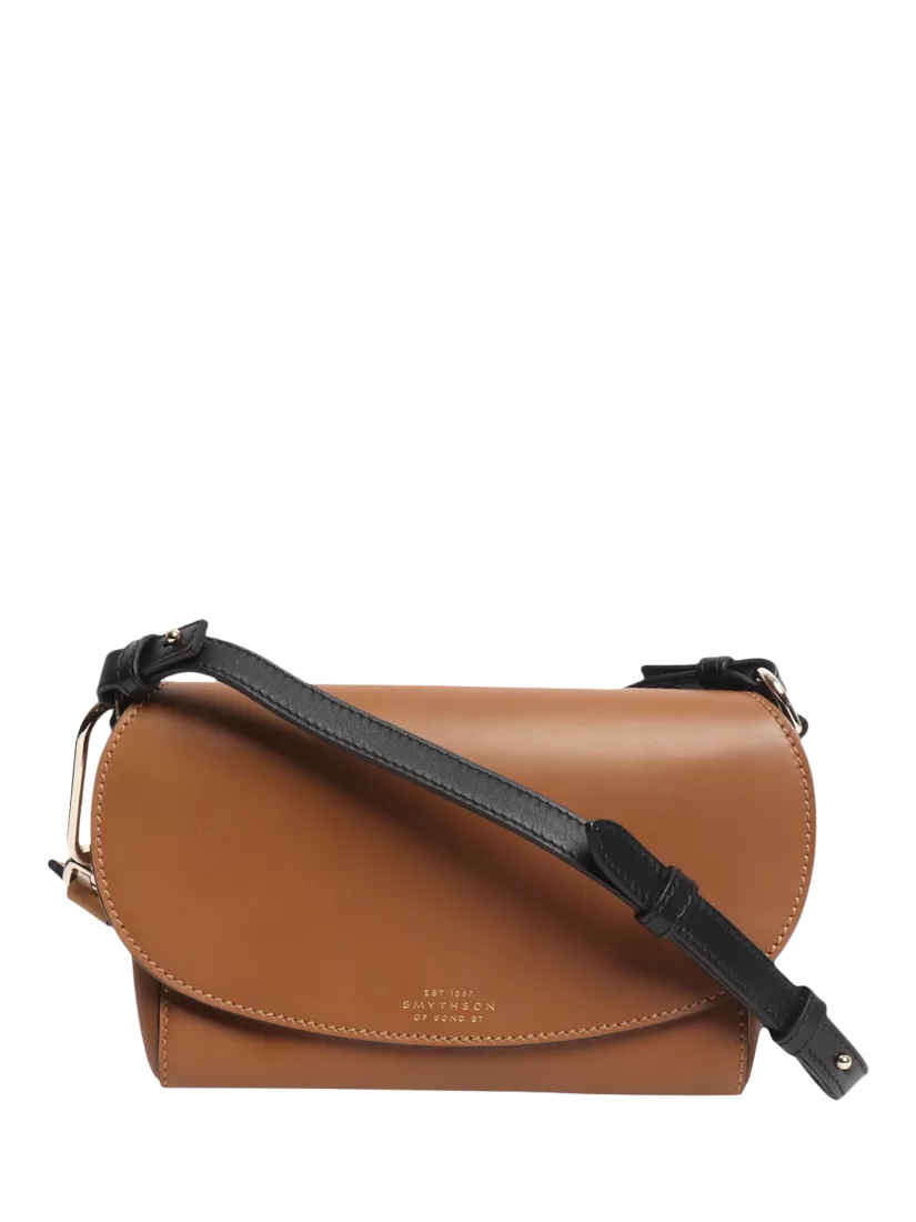 Smythson Equestrian leather crossbody bag brown gold hardware - British product