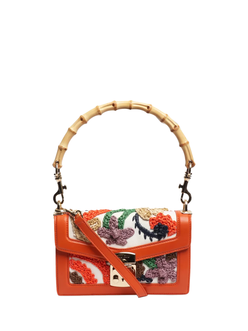 Miu Miu orange embroidered bag with bamboo handle, UK version