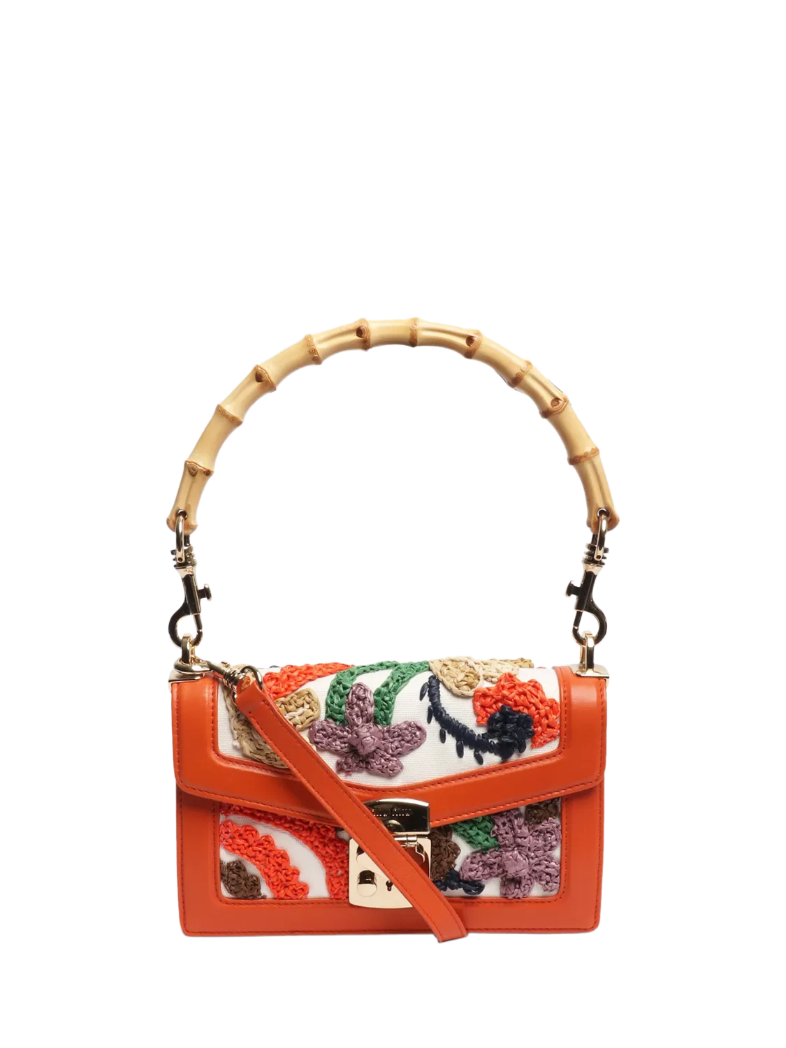 Miu Miu orange embroidered bag with bamboo handle, UK version