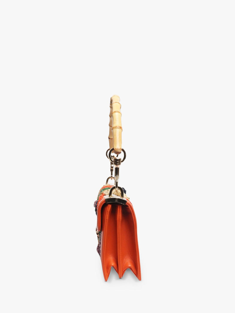 Miu Miu orange embroidered bag with bamboo handle, UK version