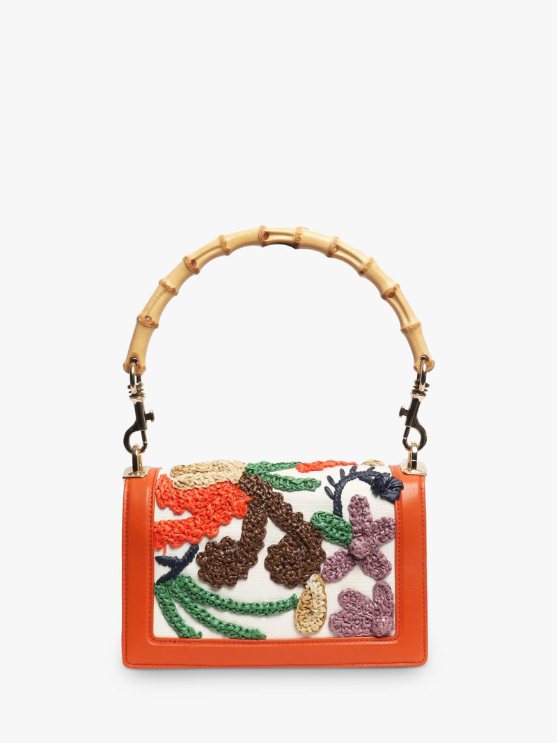 Miu Miu orange embroidered bag with bamboo handle, UK version