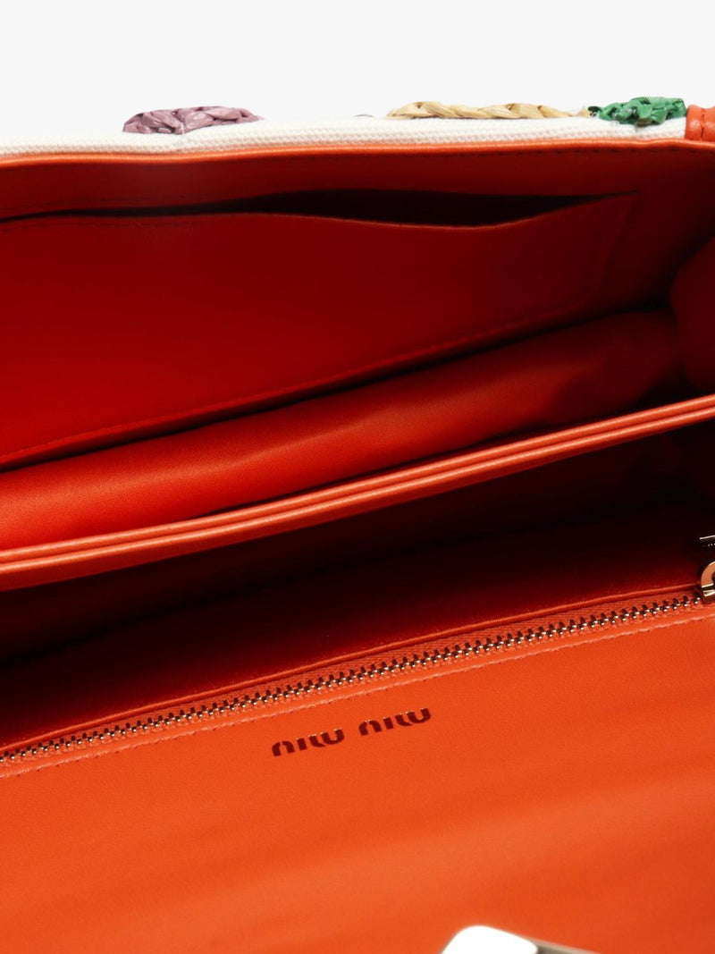 Miu Miu orange embroidered bag with bamboo handle, UK version