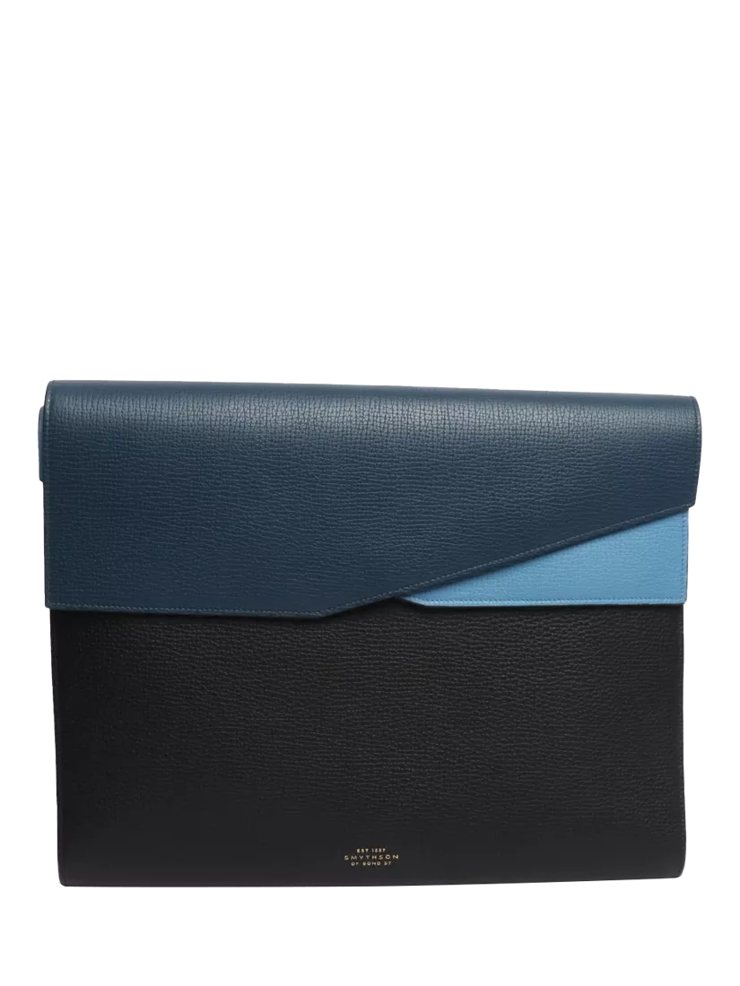 Smythson blue leather laptop bag with gold hardware - British product