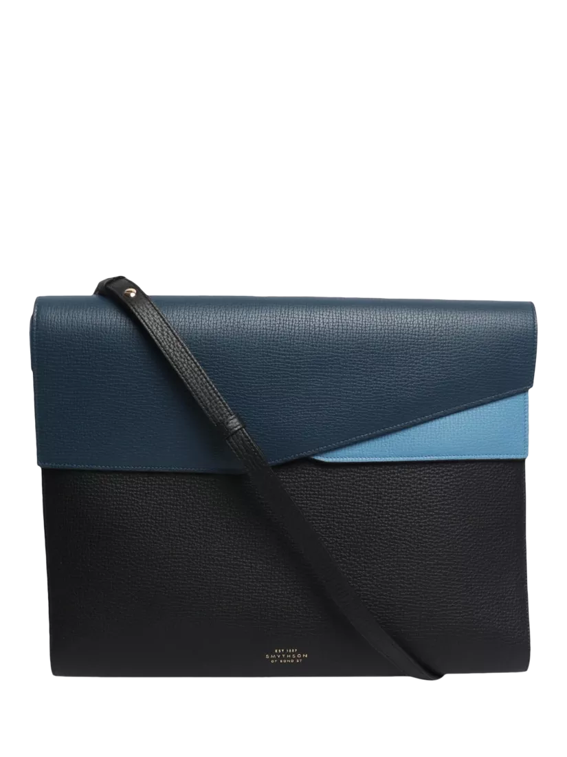Smythson blue leather laptop bag with gold hardware - British product