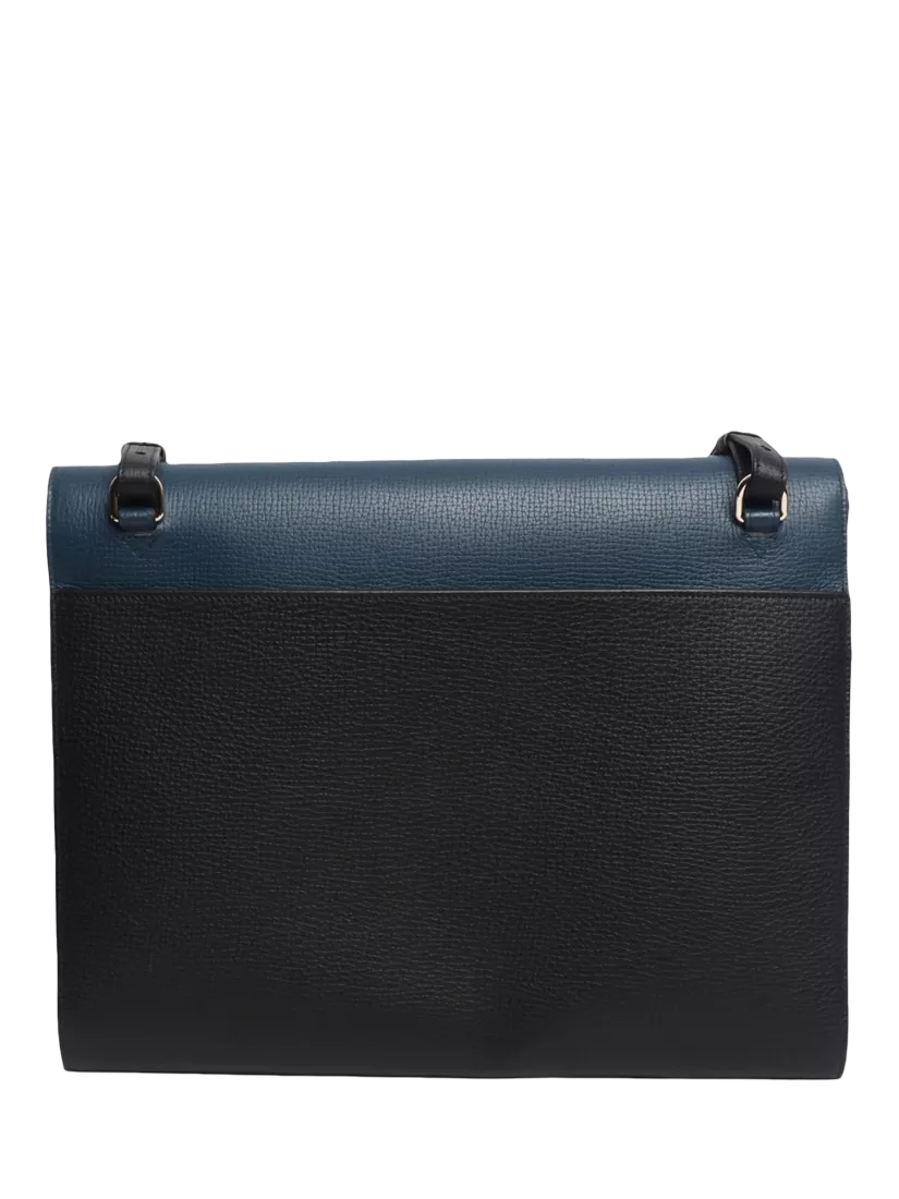 Smythson blue leather laptop bag with gold hardware - British product