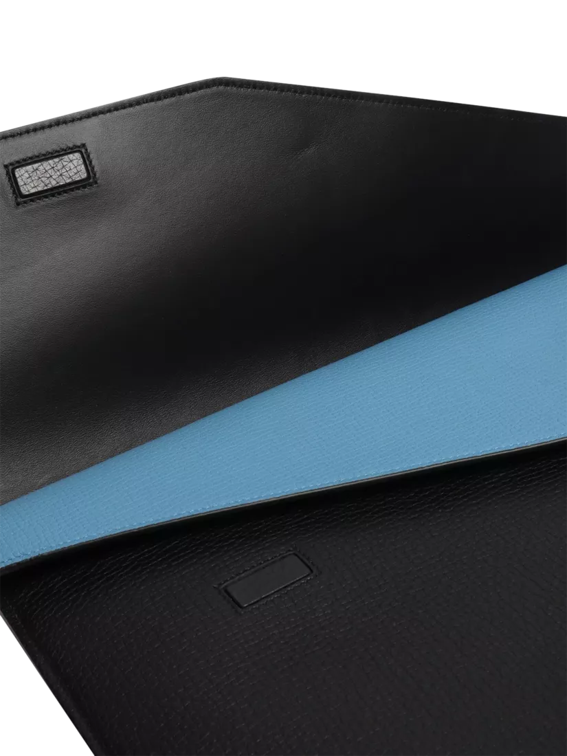 Smythson blue leather laptop bag with gold hardware - British product