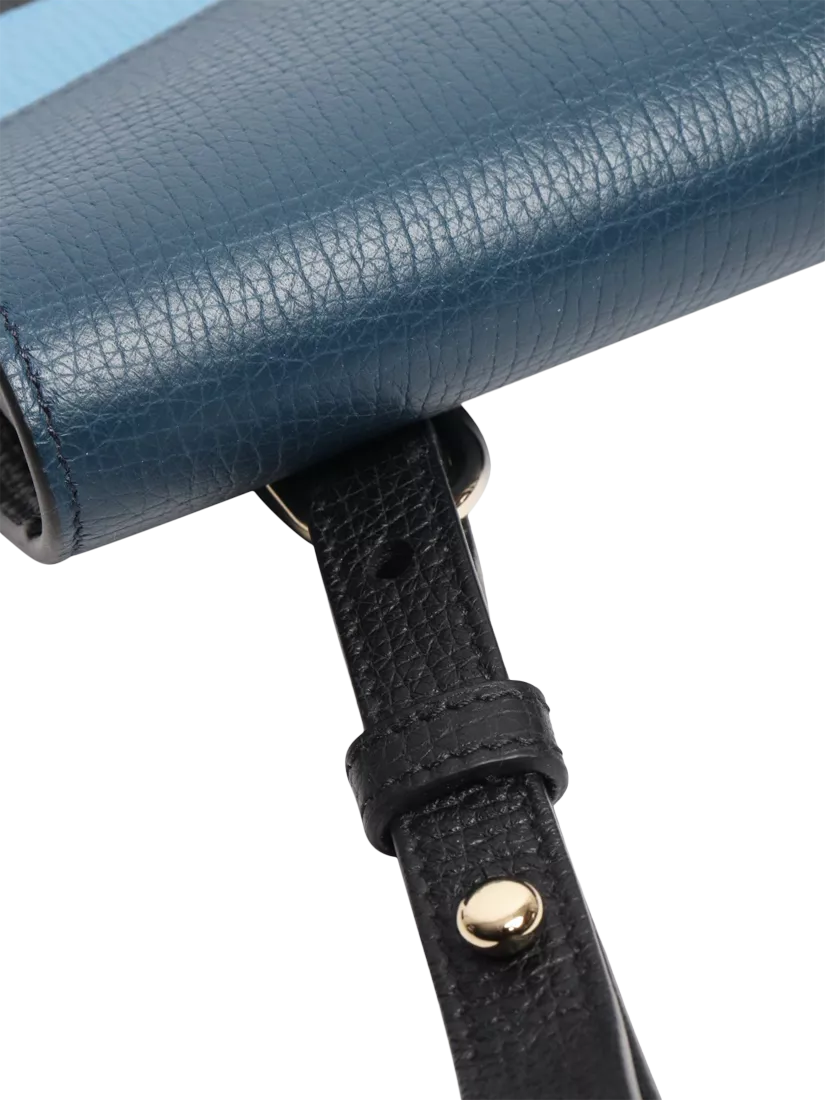 Smythson blue leather laptop bag with gold hardware - British product