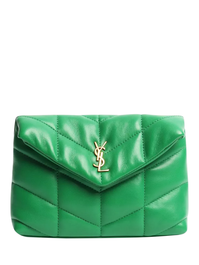 SAINT LAURENT green Loulou quilted leather clutch bag - British product