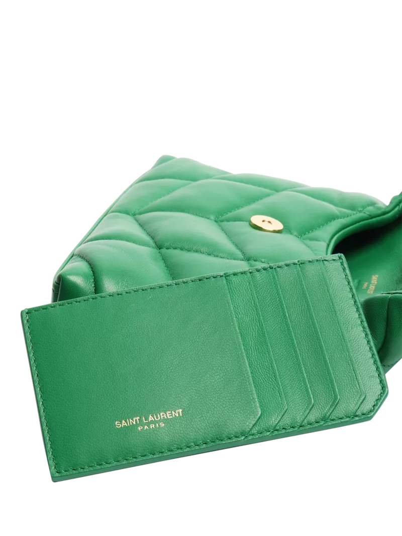 SAINT LAURENT green Loulou quilted leather clutch bag - British product