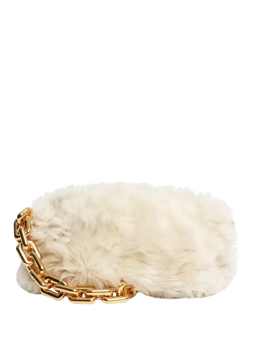 Pre-loved Bottega Veneta cream shearling bag with gold chain, UK version