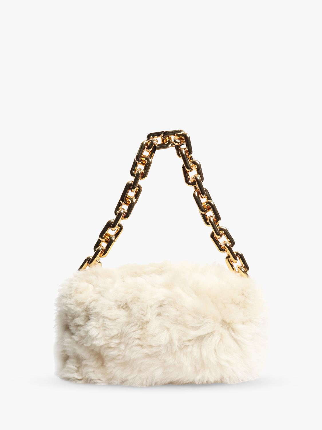 Pre-loved Bottega Veneta cream shearling bag with gold chain, UK version