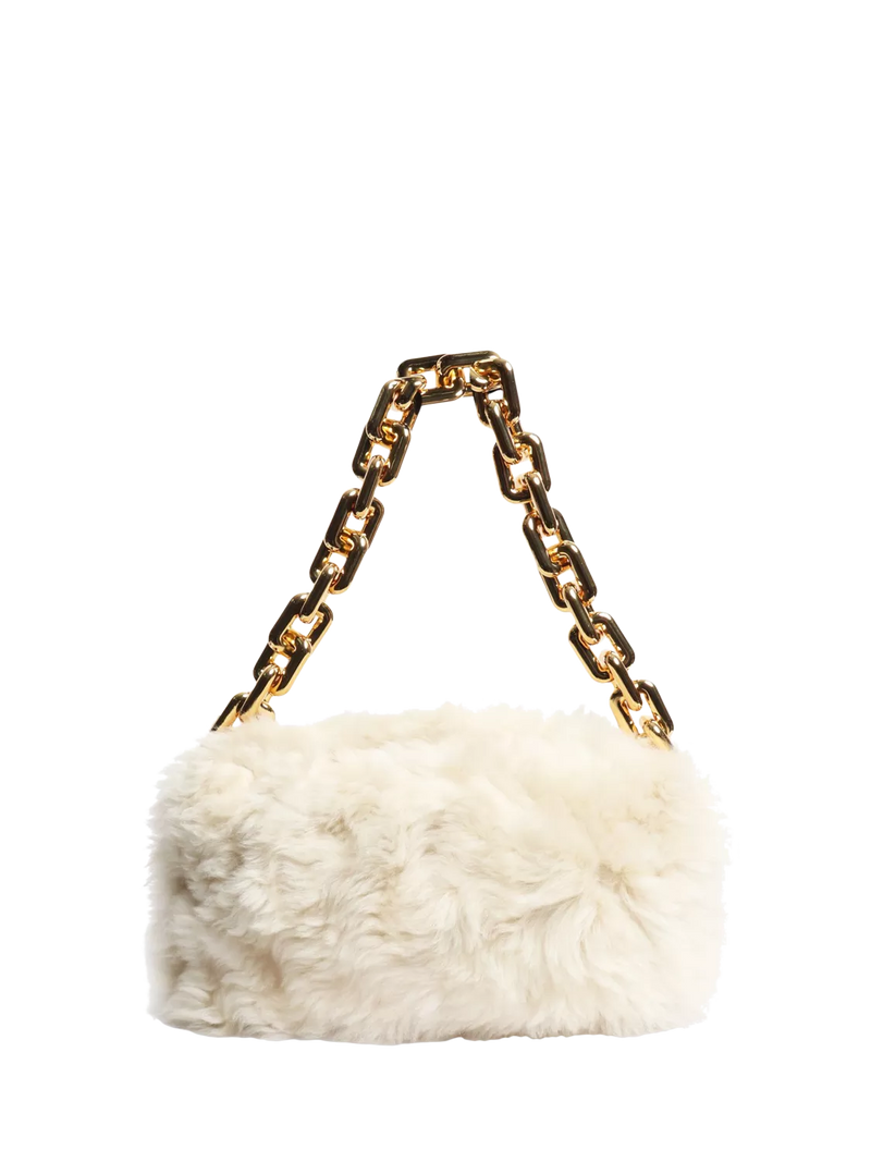 Pre-loved Bottega Veneta cream shearling bag with gold chain, UK version