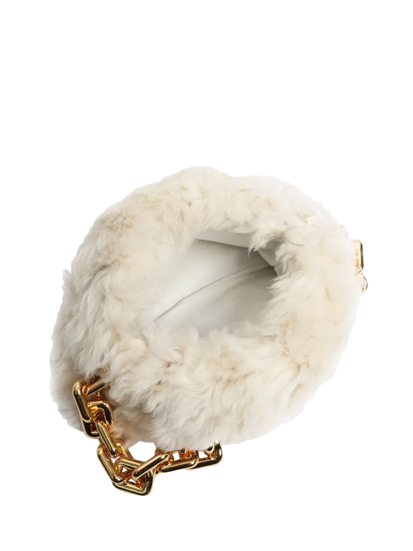 Pre-loved Bottega Veneta cream shearling bag with gold chain, UK version