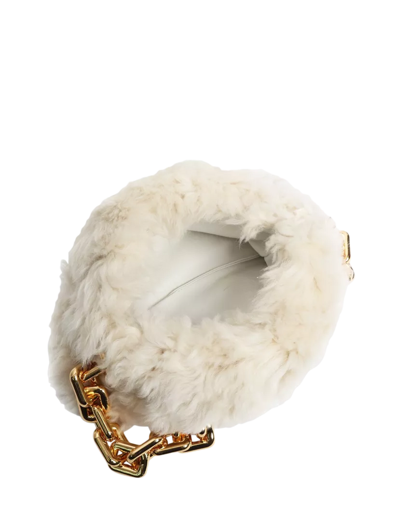 Pre-loved Bottega Veneta cream shearling bag with gold chain, UK version