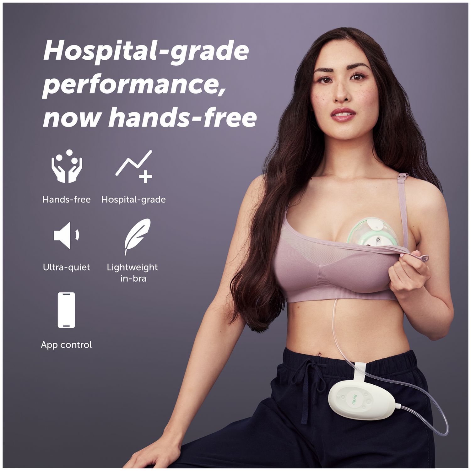 Elvie Stride single breast pump with cups and hub, UK version