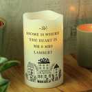 Personalised Message Home LED Candle, 13cm height, 7.5cm diameter, imported from the UK
