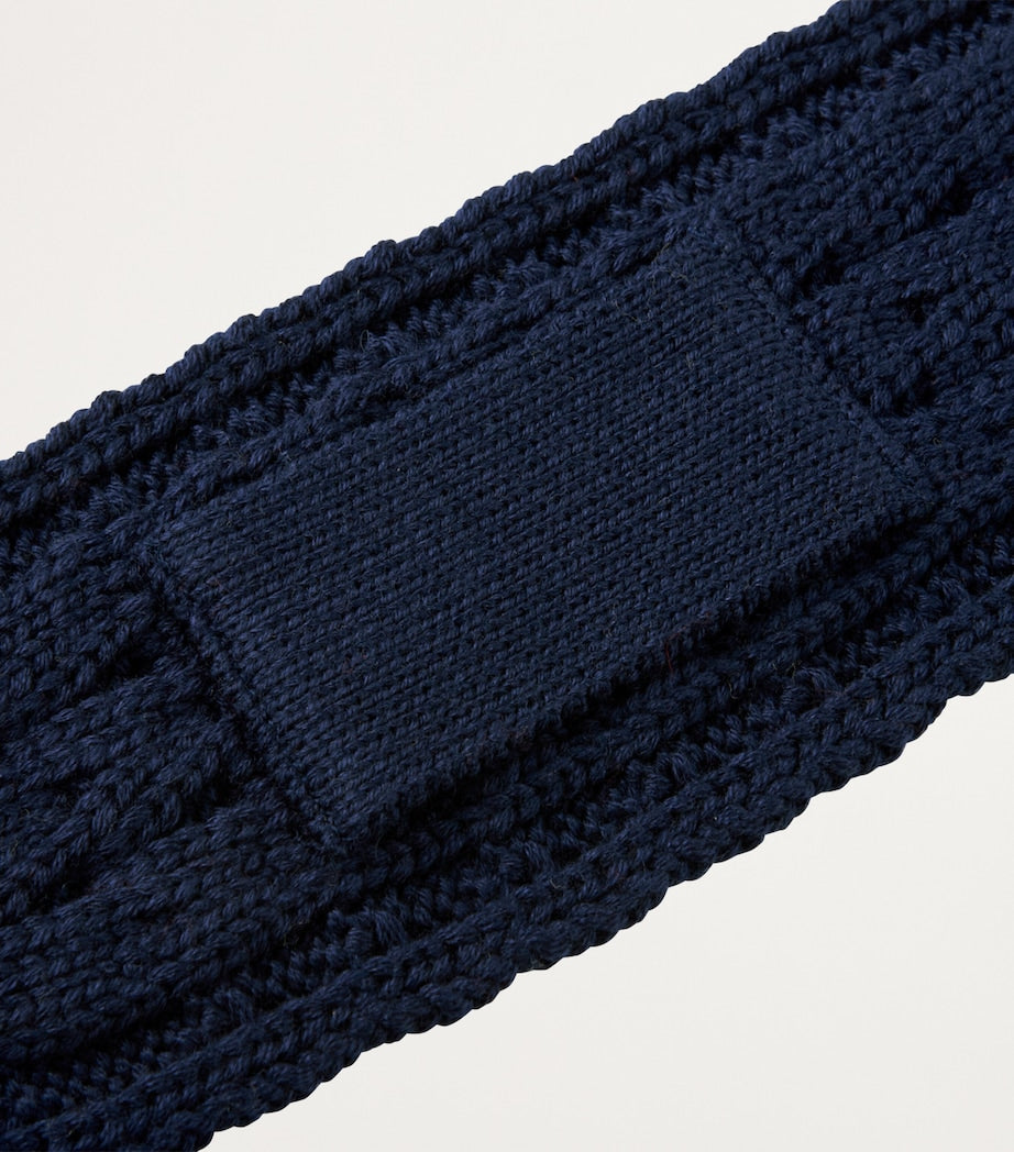 Miki House bear-embroidered cable-knit scarf - British product