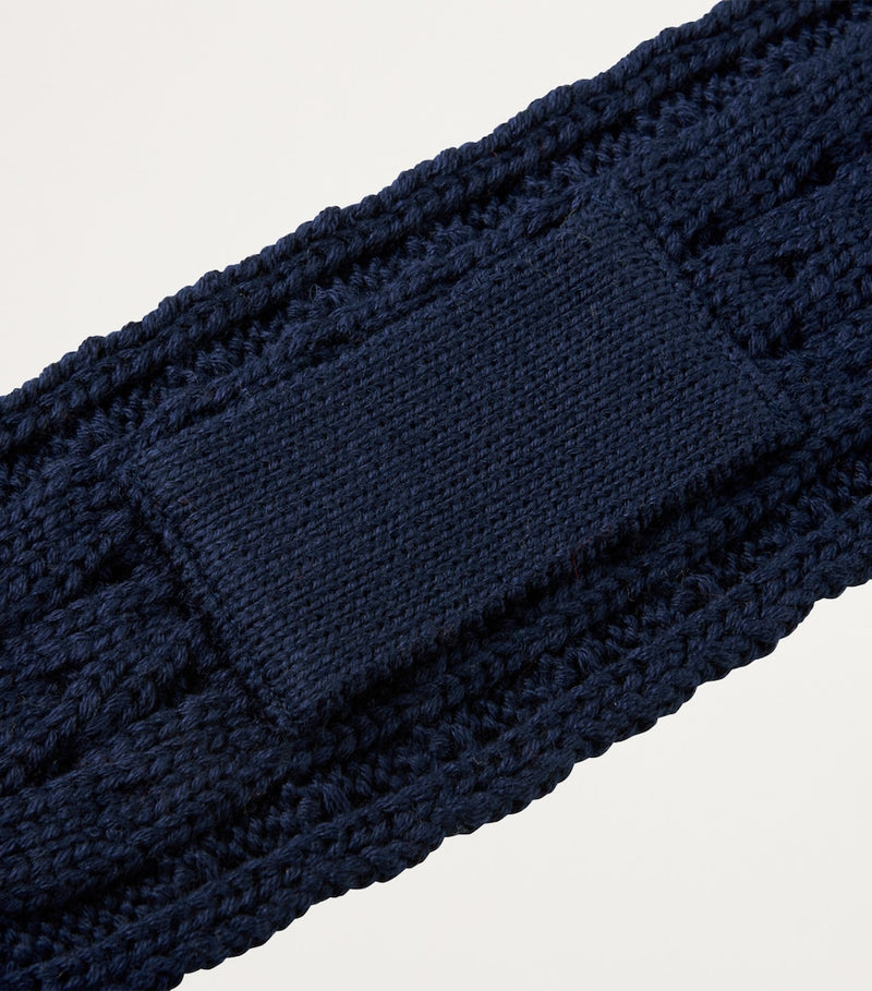 Miki House bear-embroidered cable-knit scarf - British product