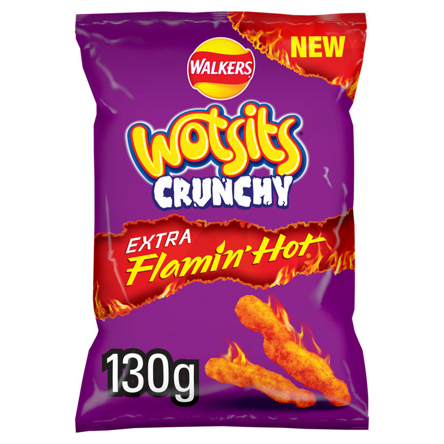 Walkers Wotsits Crunchy Extra Flamin' Hot Sharing Bag Crisps 130g